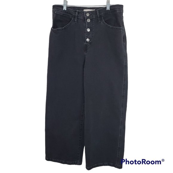 Levi's Mile High Cropped Wide Leg Black Button Fly Denim Jeans Size 30